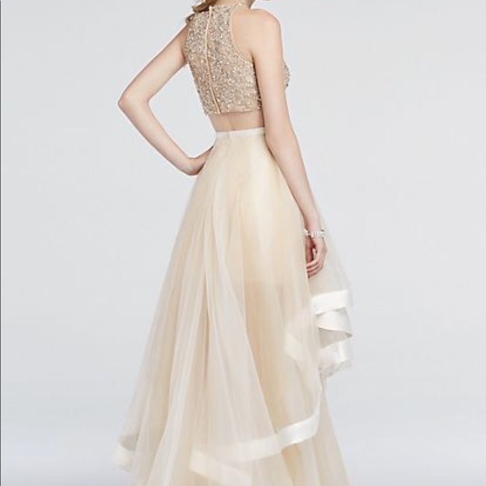 Two Piece Beaded Prom Crop Top and Illusion Skirt - Picture 6 of 8